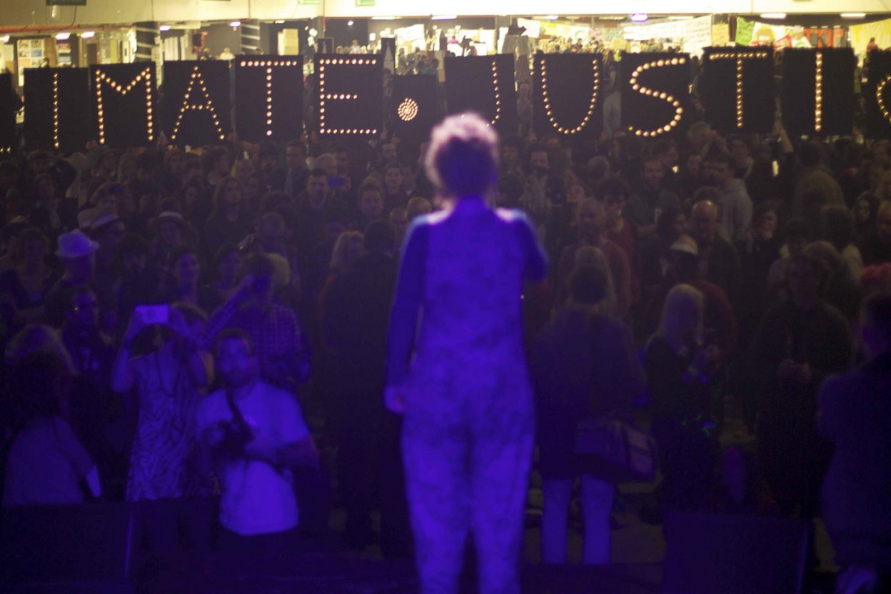 Climate justice in lights at Friends of the Earth's People Power Assembly in Paris (credit. Luka Tomac)