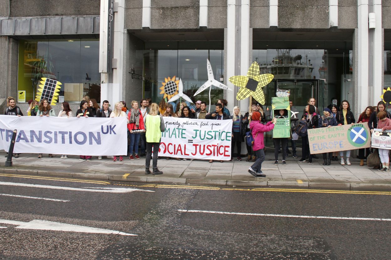 YFoEE protesting outide the UK's main oil and gas lobby in Aberdeen (c) Lawrence Cheuk / YFoEE