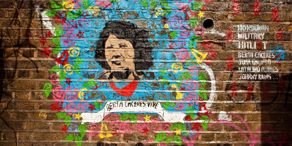 Mural by Wretched of the Earth in the one year anniversary of Berta Cáceres murder (c) Christian Obregón McLaughlin Marziale